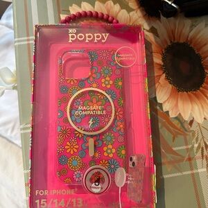 Poppy Floral MagSafe-Compatible iPhone Case — Bright Pink